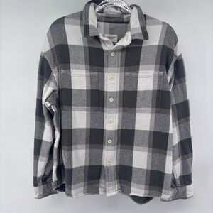 American Eagle Mens Relaxed Fit Flannel Shirt L/G Gray White Plaid Button Down